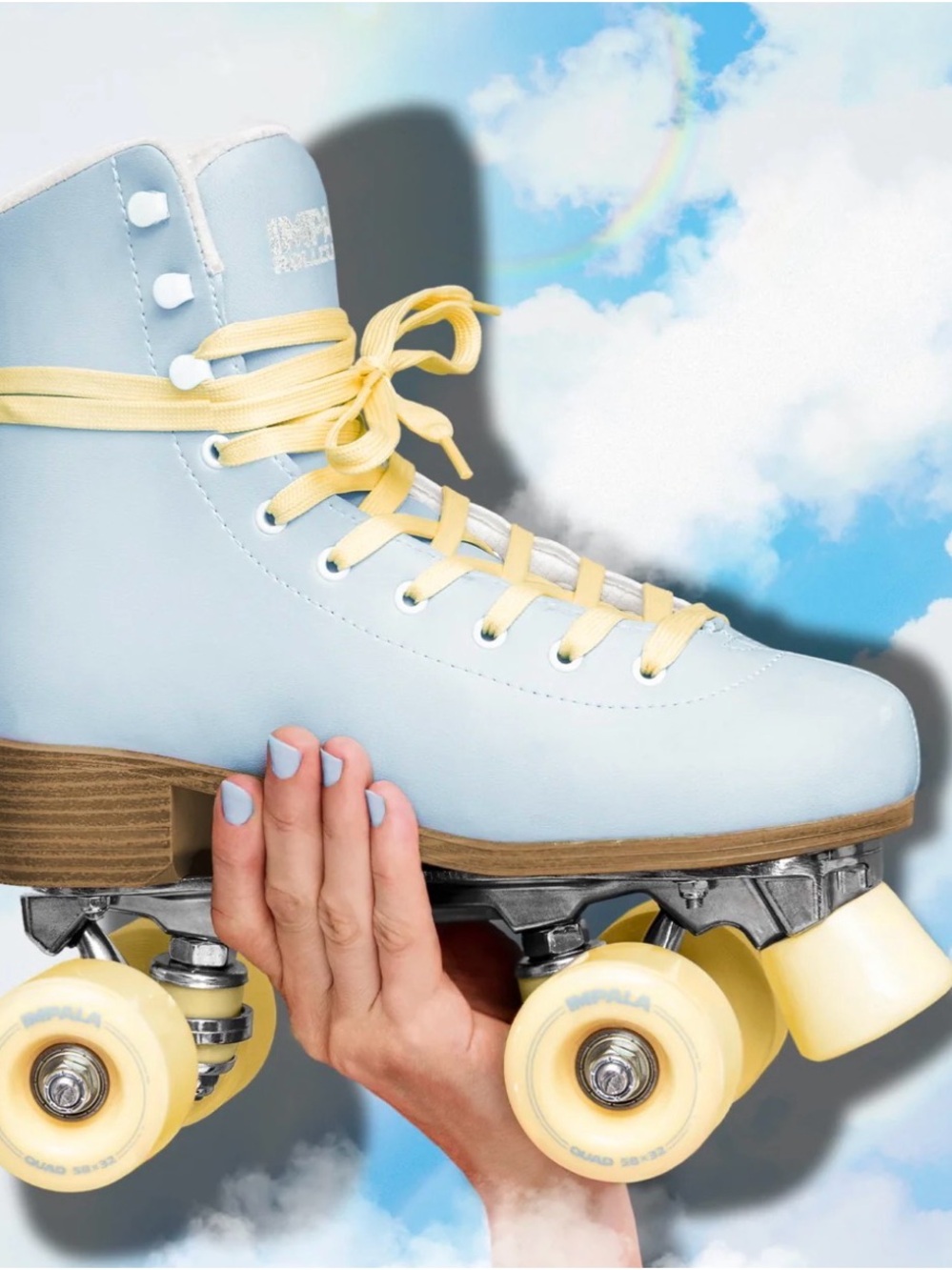 Pastel Blue Roller Skates with Yellow Laces